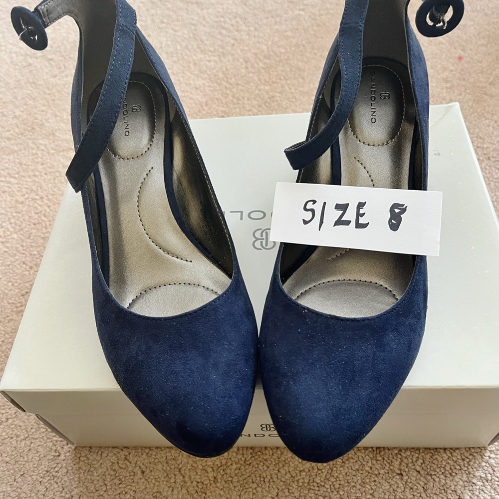 Bandolino Navy Suede Mary Jane Heels with Ankle Strap Size 8